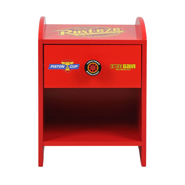 Disney Cars Lightning McQueen Bedside Table Sturdy Engineered Wood Construction featuring a 2 tier Design for Ample Storage Small Side Table with Drawer and Storage Shelf for Kid s Bedroom Reviews Way...